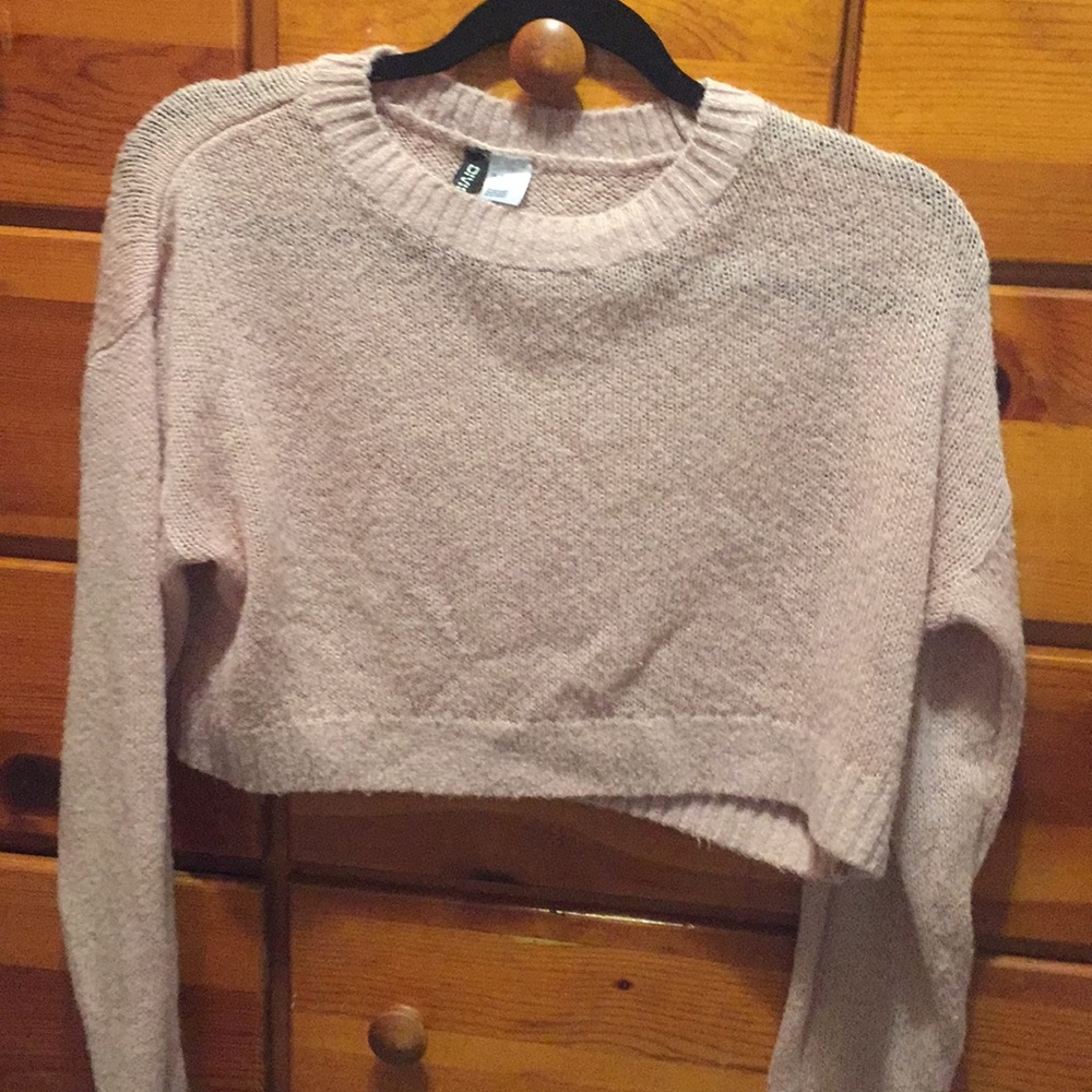 Pink wool long sleeve crop top